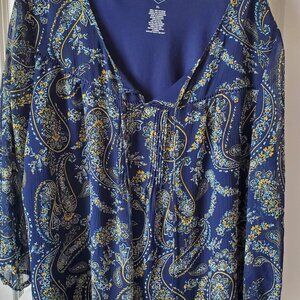 St. John's Bay- unique design blouse - semi sheer - front tie -  Size XL